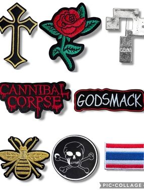 NWT Bundle Of 8 Punk Goth Iron On Patches And Pins Biker Jacket Vest